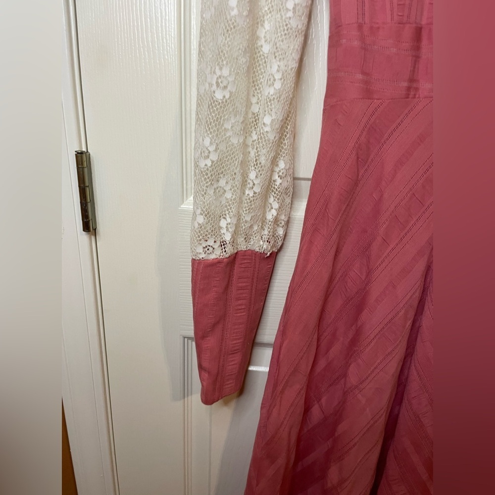Prairie Cottagecore Vintage 1960s Pink Long Sleeve Maxi Dress Size 7 *Rare* - Picture 6 of 16